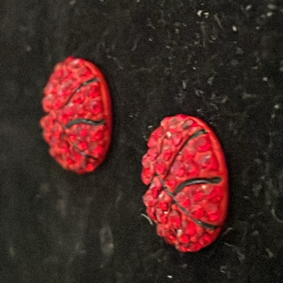 0.5” round red druzy filled basketball stud earrings - Picture 6 of 16